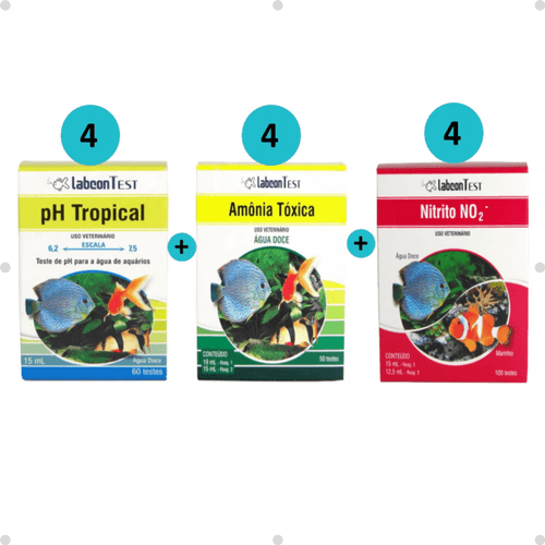 Kit 4 Labcon PH Tropical 15ml + 4 Labcon Amônia Água Doce + 4 Labcon Nitrito